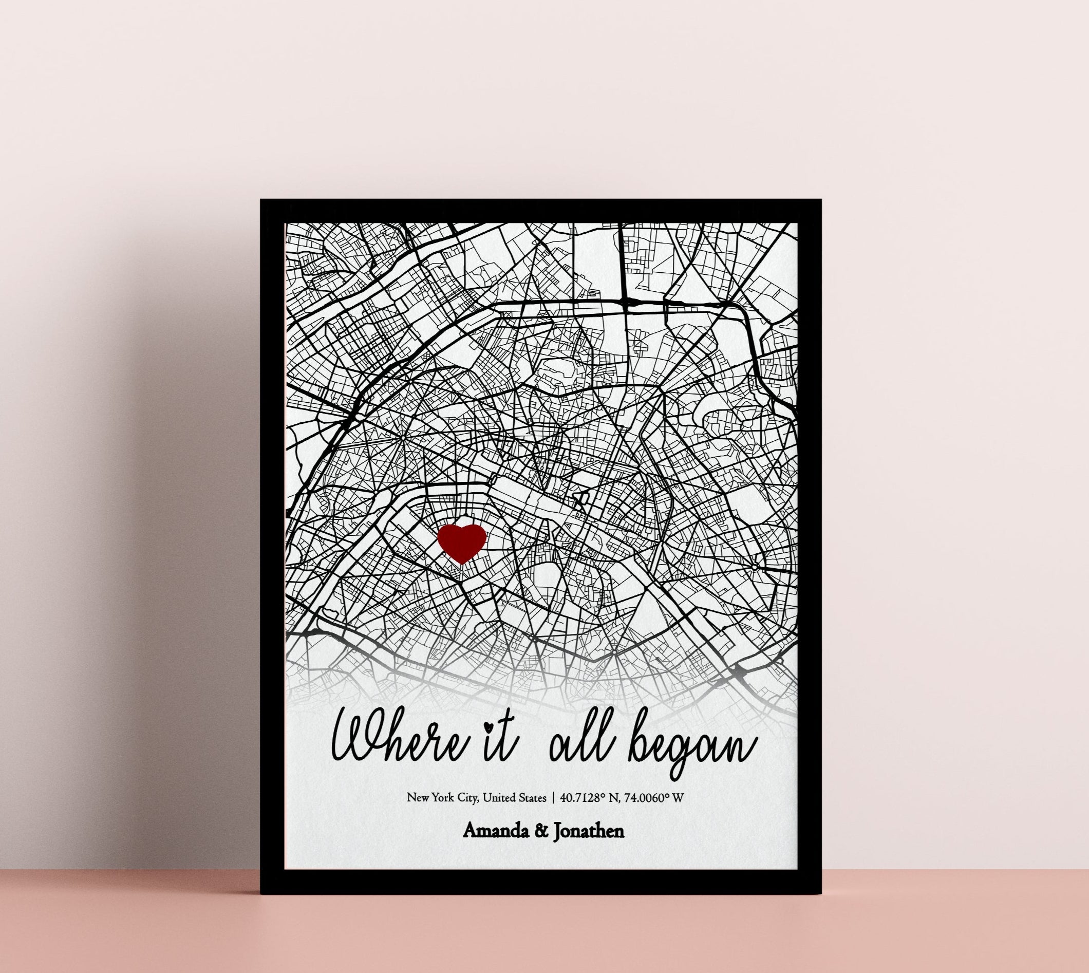 Where We Met Map/ Where it all began/ Couple Map/ Personalized Map Anniversary Gift