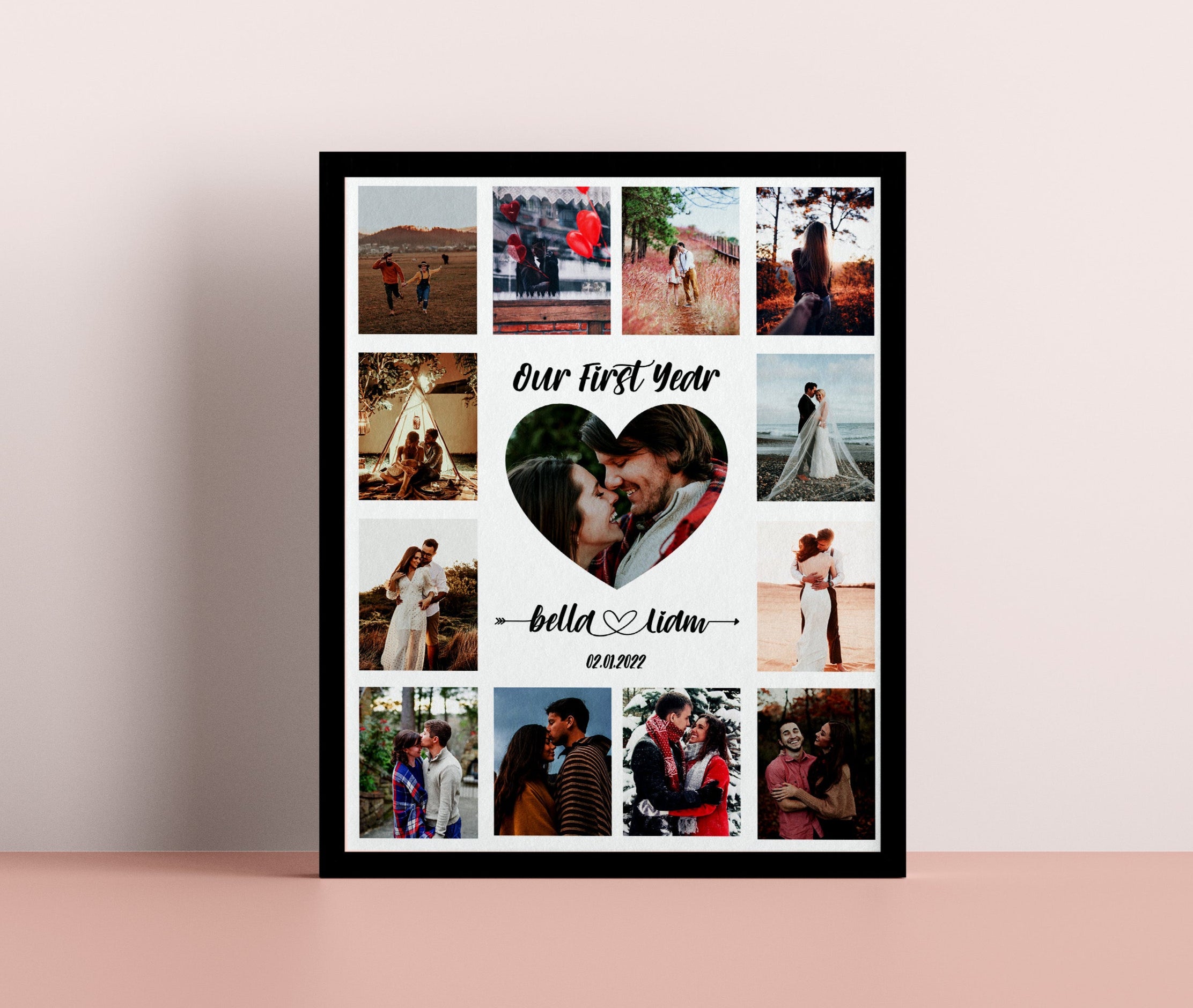 First Anniversary Gift for Him Custom Photo Collage, Personalized 1 year anniversary gift for boyfriend or 1st anniversary gift for husband
