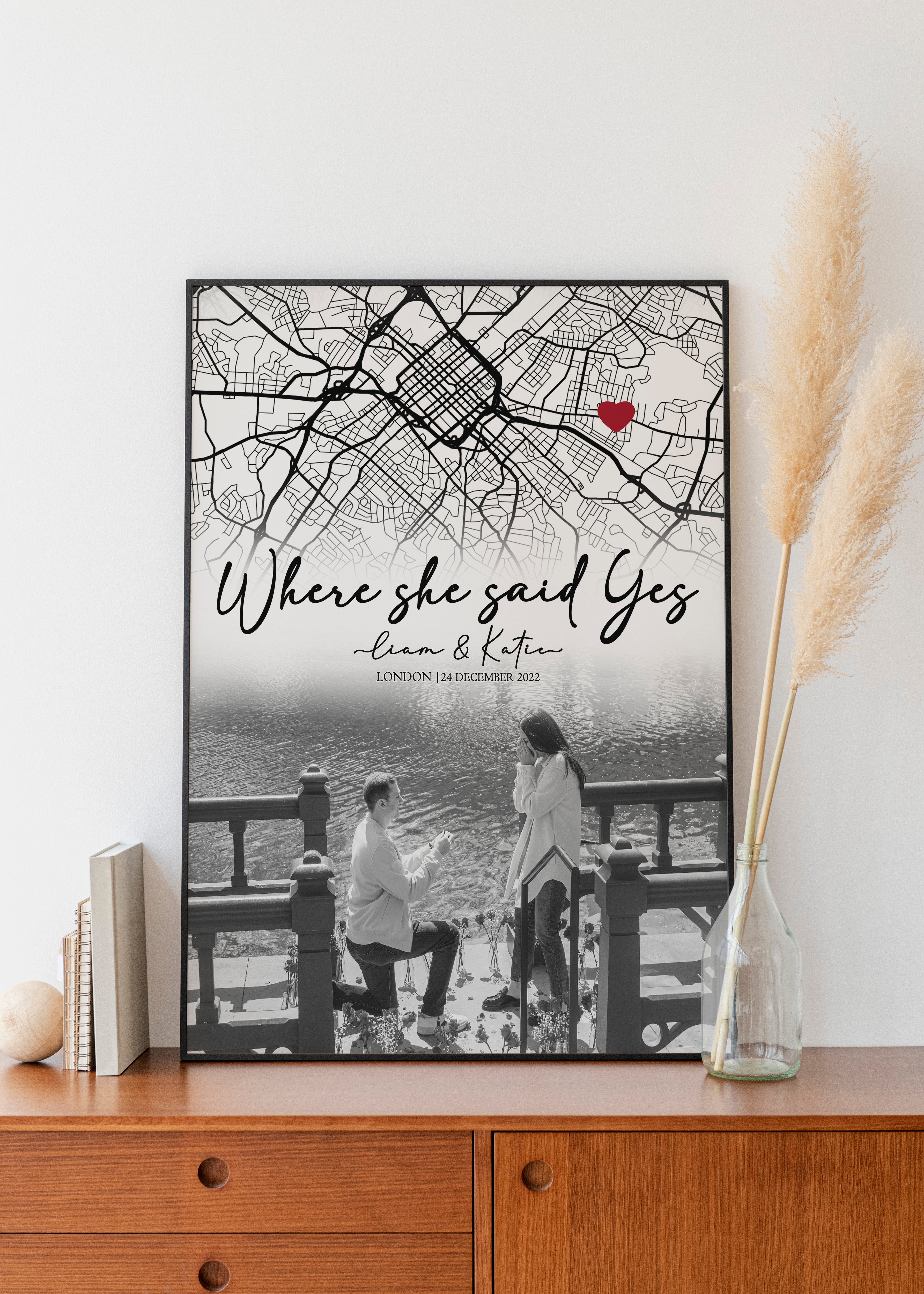 She said Yes Custom Personalized Engagement gift for Couple, Where She Said Yes, Custom Map Location